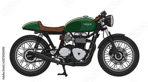Obraz na płótnie A classic cafe racer motorcycle with a green fuel tank and brown seat