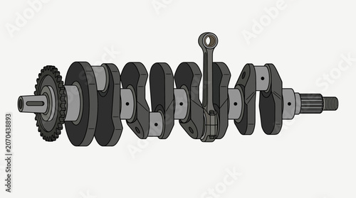 Bild auf Leinwand Illustration of a multi-cylinder engine crankshaft with a connecting rod