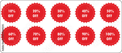 Vector set of retail sale tags, discount percentage badges, and promotional offer labels