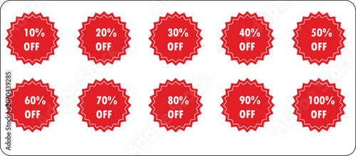 Vector set of retail sale tags, discount percentage badges, and promotional offer labels