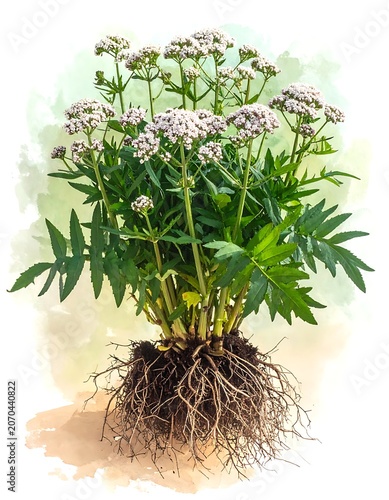 Plant with roots and white flowers.