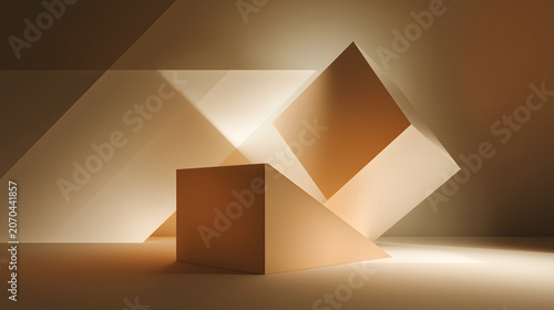 minimal geometric shapes soft shadows, abstract background made of golden cubes