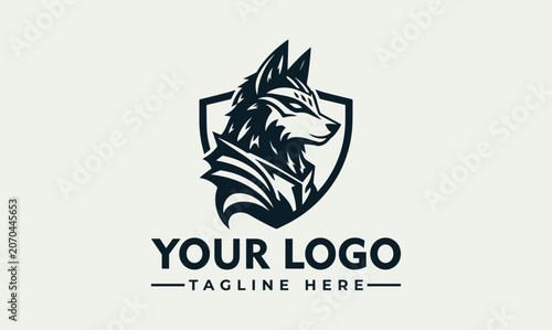 Bild auf Leinwand Powerful Wolf Warrior Shield Mascot Vector Logo Illustration Design Template