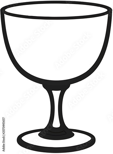  Black and White Outline Wine Glass Icon - Empty Goblet Drinkware Illustration
