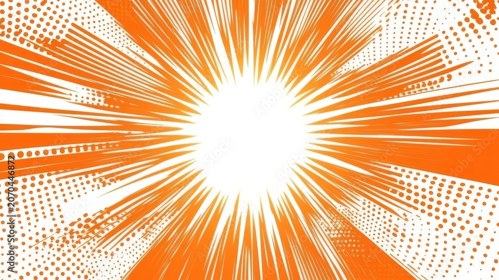 Fototapeta premium Vibrant orange comic book speed lines burst effect dynamic manga graphic background design illustration.