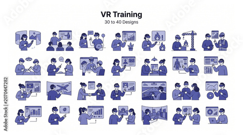 Obraz na plátně Advanced virtual reality vr training scenarios and interactive learning flat vec