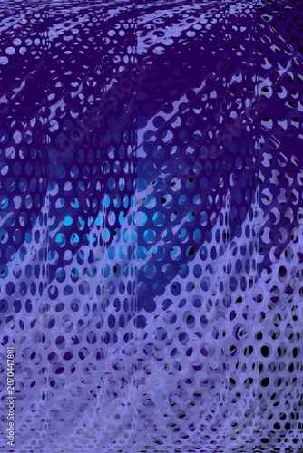 Abstract futuristic blue halftone dot grid background with optical distortion.