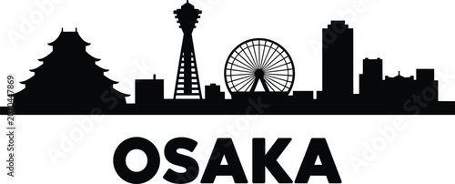 Konstfotografi Osaka city skyline silhouette vector, japan's vibrant urban landscape with iconi