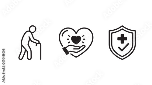 Heart Care and Helping Hand Outline Icon