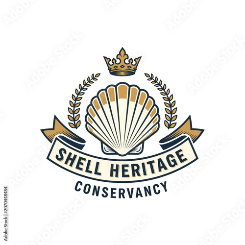 Принти на полотні Shell heritage conservancy seashell and crown crest.