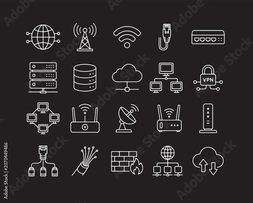 Networking Technology Outline Icons Bundle Collection