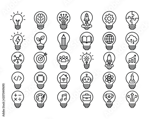 Creative Idea Light Bulb Outline Bundle Collection Vector Icons