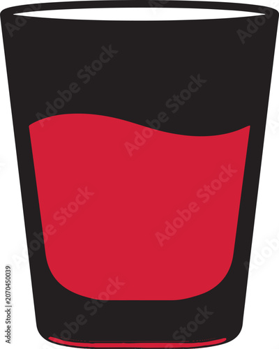  Black Shot Glass with Red Liquid - Flat Design Beverage Icon