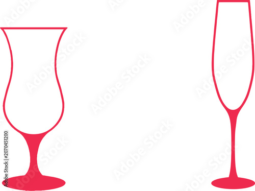  Red Outline Silhouettes of Wine and Champagne Glasses - Minimalist Drinkware Icons