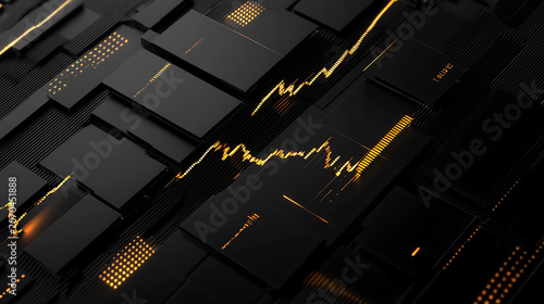 Ultra-realistic golden finance background with stock market graphs, money, gold bars, candlestick charts, luxury infographic design.