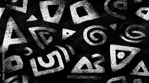 Abstract Pattern of White Shapes on Black Background