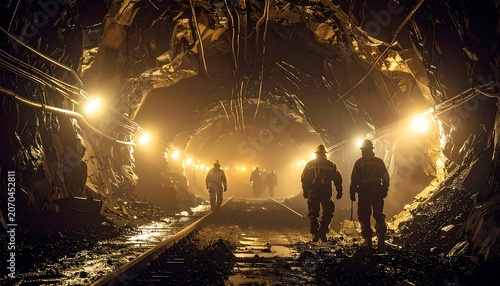 Underground Mine Tunnel Exploration with Workers.