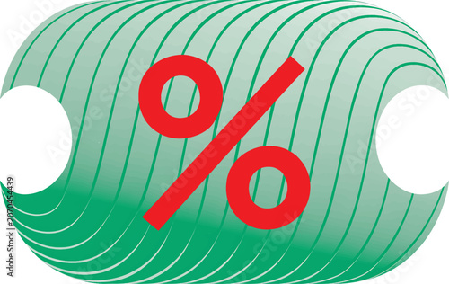 Green Discount Coupon with Red Percentage Symbol and Wavy Line Pattern Design