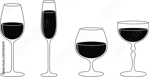 Tableau sur toile Wine Glass and Champagne Flute Silhouettes Collection