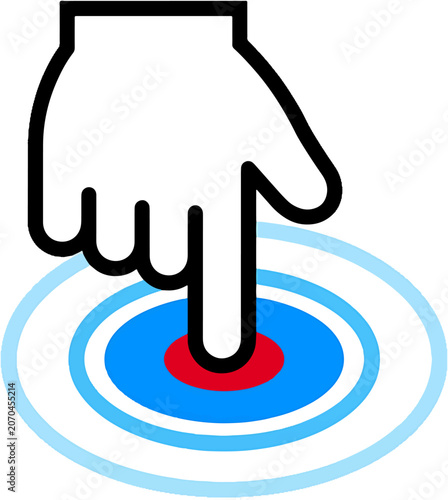 Hand Touching Center of Blue Target Bullseye - Precision and Goal Concept