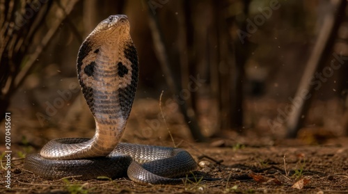 Majestic King Cobra Snake Rearing Up in Natural Habitat.