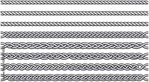 Black and White Decorative Rope Border Patterns - Celtic Knot Design Elements Set