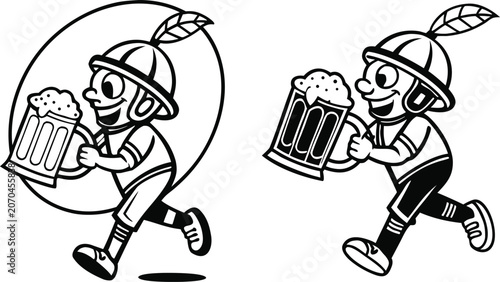 Foto Bavarian beer carrying man silhouette design black and white vector illustration