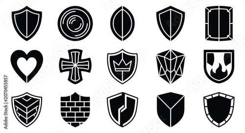 Фотография Set of various black shield icons and protection symbols