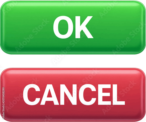  Green OK and Red Cancel Buttons Set - User Interface Confirmation Dialog Elements