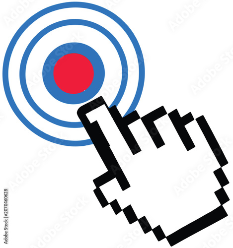 Pixelated Hand Cursor Clicking on a Target Bullseye - Digital Marketing and Goal Concept