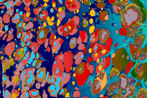 Turkish Ebru Marbling Art with Vivid Abstract Color Patterns