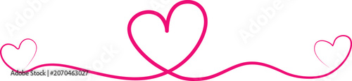 Fotografi Pink continuous line drawing of three hearts