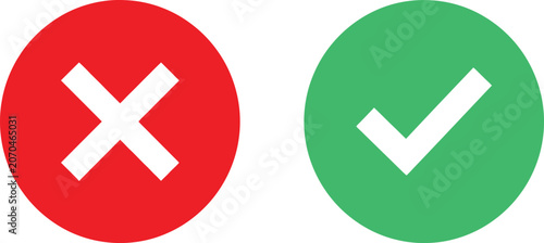 Canvastavla Red cross and green check mark icons representing right and wrong choice or agre