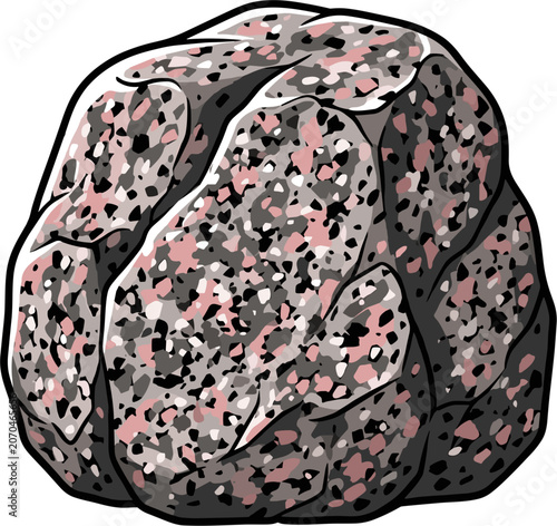 A detailed illustration of a granite rock, showcasing its speckled texture with visible mineral inclusions like quartz and feldspar. Geological sample