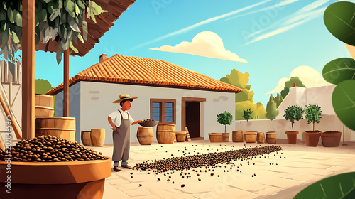 Coffee production industry, roasting and processing beans