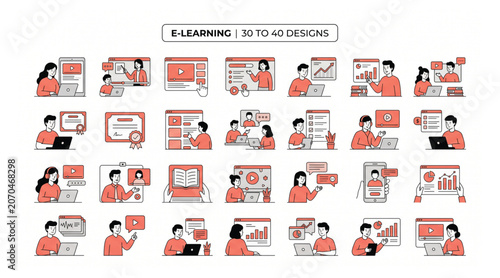 Slika na platnu E-learning online education platform digital classroom illustrations set with eL