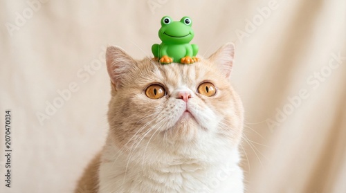 Exotic Shorthair with Toy Frog Bath Pal Portrait