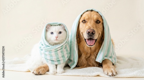 Golden Retriever and Turkish Angora Striped Towels