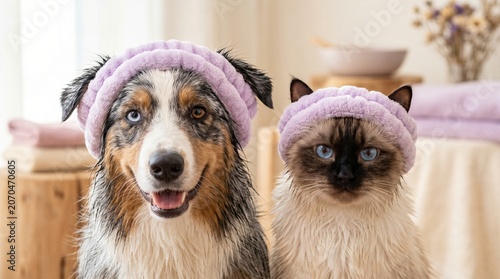 Australian Shepherd and Birman Spa Headbands Face Portrait
