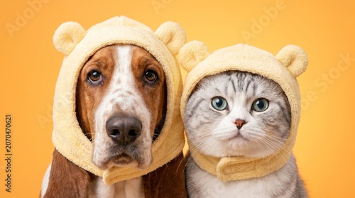 Basset Hound and Scottish Straight Yellow Towel Hoods Ad
