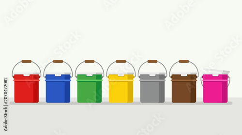 Canvastavla A row of colorful recycling bins.
