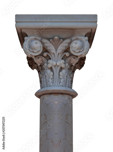 Elements of architectural decorations of buildings, columns and tops, gypsum molding, wall texture and stucco patterns. On the streets in Barcelona, public places.