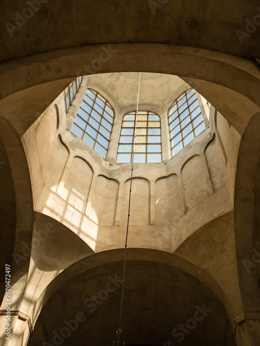 Interior view of the dome and vaulted ceiling of Saints Peter and Paul Cathedral, showcasing modern sacred architecture and intricate religious design.
