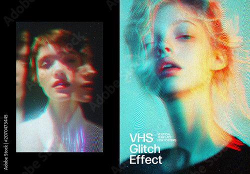 Vertical VHS Glitch Art Photo Effect