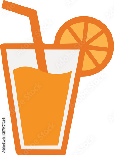 Orange juice glass with straw and citrus slice