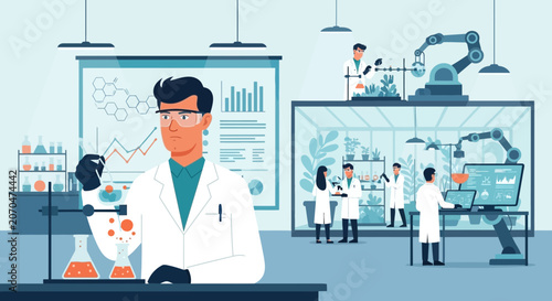 Scientist Analyzing Data in Modern Laboratory with Advanced Technology