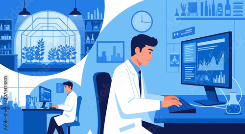 Scientists Analyzing Data in Modern Laboratory Setting with Technology