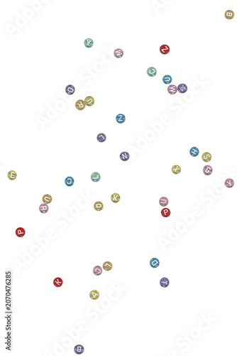 Real alphabet beads in assorted pastel and bright colors scattered across a black background. Decorative bead overlay featuring colorful letter beads arranged in a playful composition with handcrafted