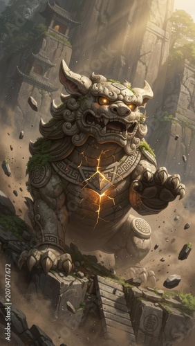 Stone Breath of the Mountain — Mythical Beast Fantasy Game Concept Art, Cinematic Key Visual｜山の石息吹 — 和の幻獣 ファンタジーゲームコンセプトアート 和風幻想