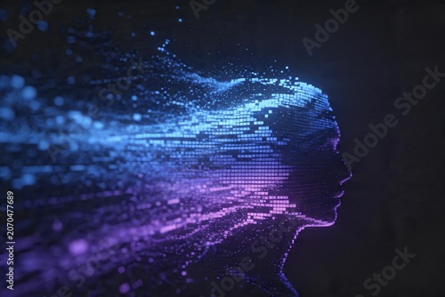 Blue Purple Digital Human Face Particles Tech AI Abstract